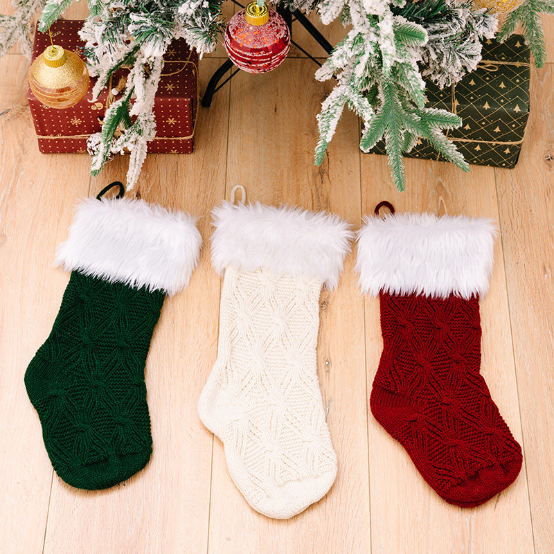 Christmas decoration products, knitted Christmas socks, high-end woolen socks, Christmas gift socks, green gift bags