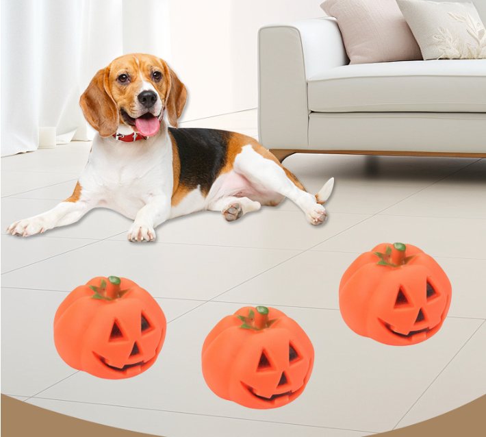 Halloween Pumpkin Toy for Pets - Interactive Rubber Toy with Sound for Dogs to Chew and Play