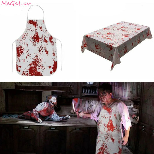 1pc Halloween Decorations Horror Blood Handprint Tablecloth Bloody Apron Unisex Halloween House Decor Scary Accessory